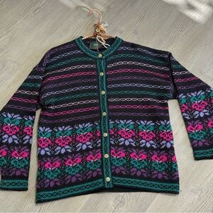 Emerald Isle Vintage Pure New Wool ColorfulCardigan Sweater Women’s Medium/Large